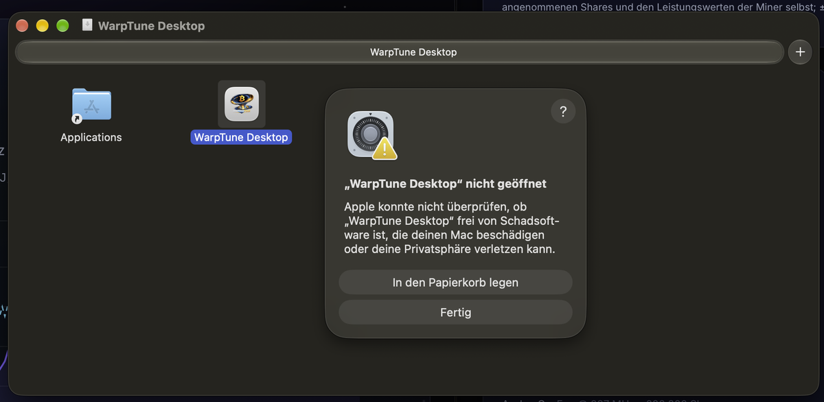 macOS: WarpTune Desktop nicht geöffnet