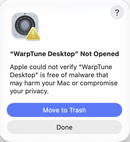 macOS: WarpTune Desktop Not Opened