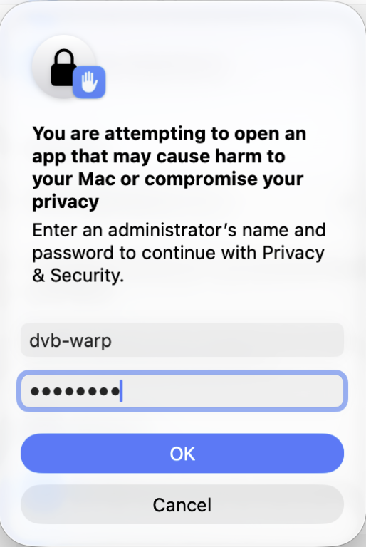 macOS: administrator password