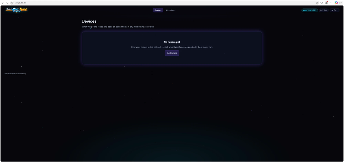 WarpTune Desktop on Windows: no miners yet