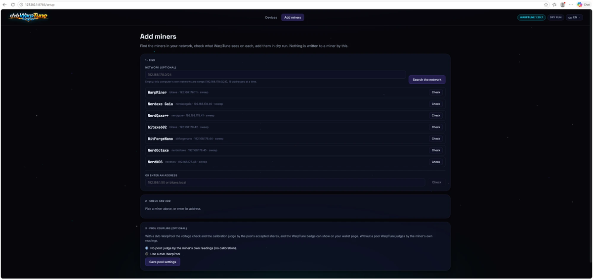 WarpTune Desktop: miners found in the network